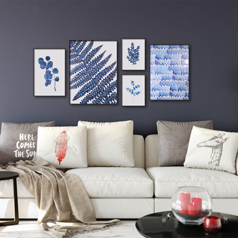 批发优质北欧新设计蓝色植物花卉墙挂玻璃家居墙面装饰画